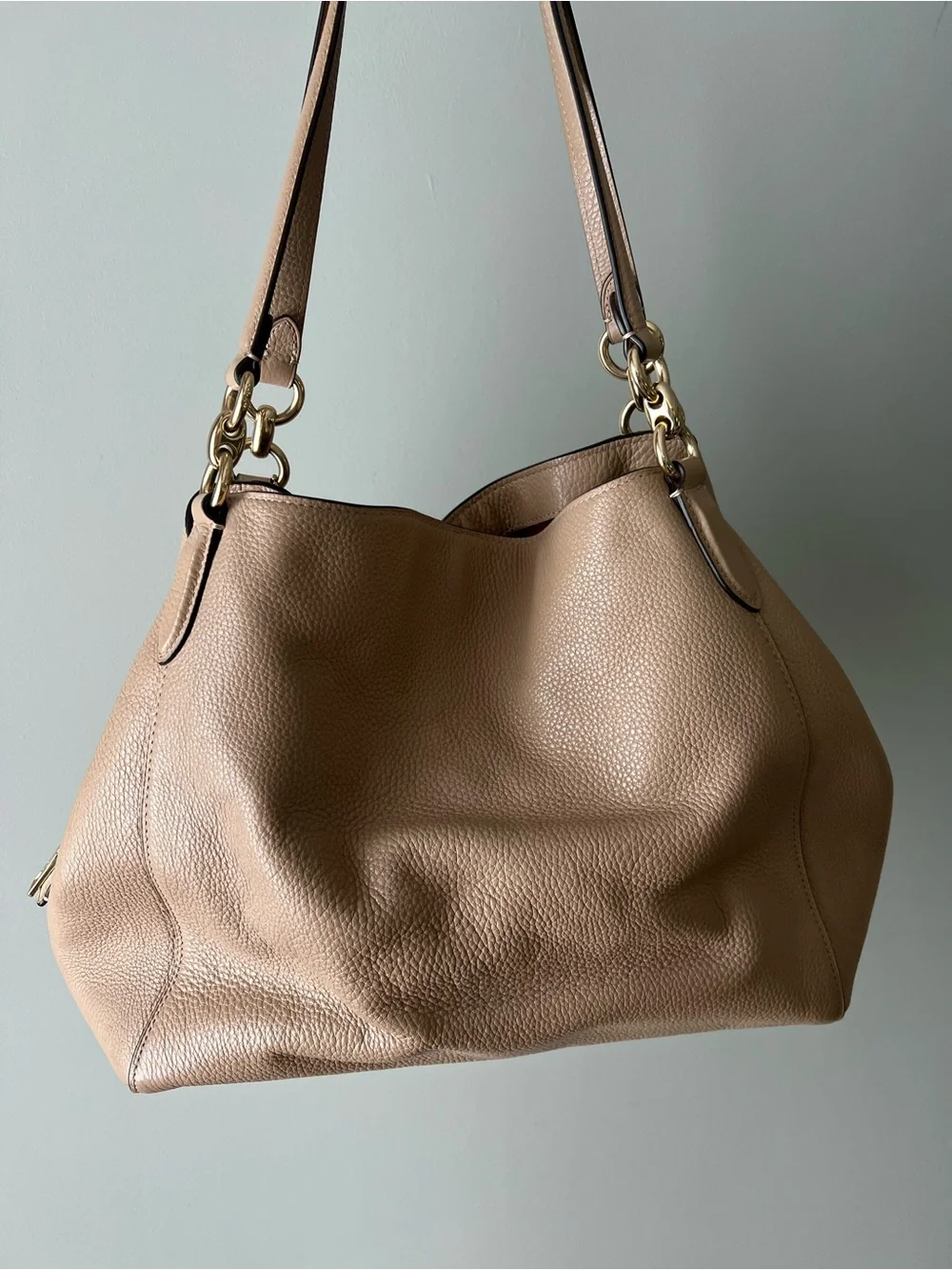 Coach Hallie Pebbled Leather Hobo in Beige
